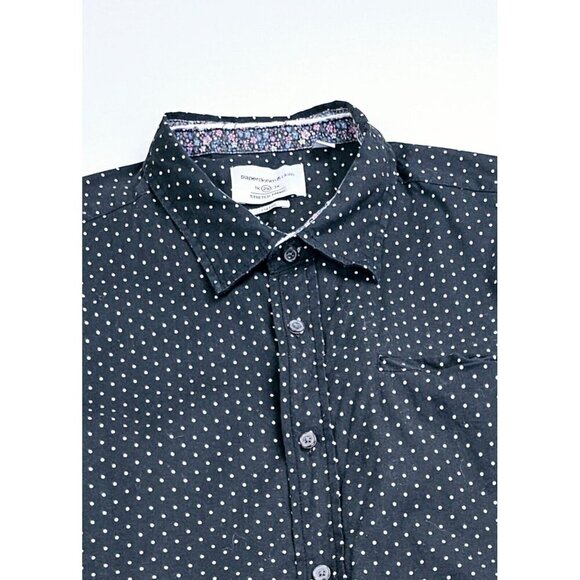 Paper Denim Cloth Stretch Fabric Classeic Size 2XL Black Polka Dots Short Sleeve - Picture 1 of 9